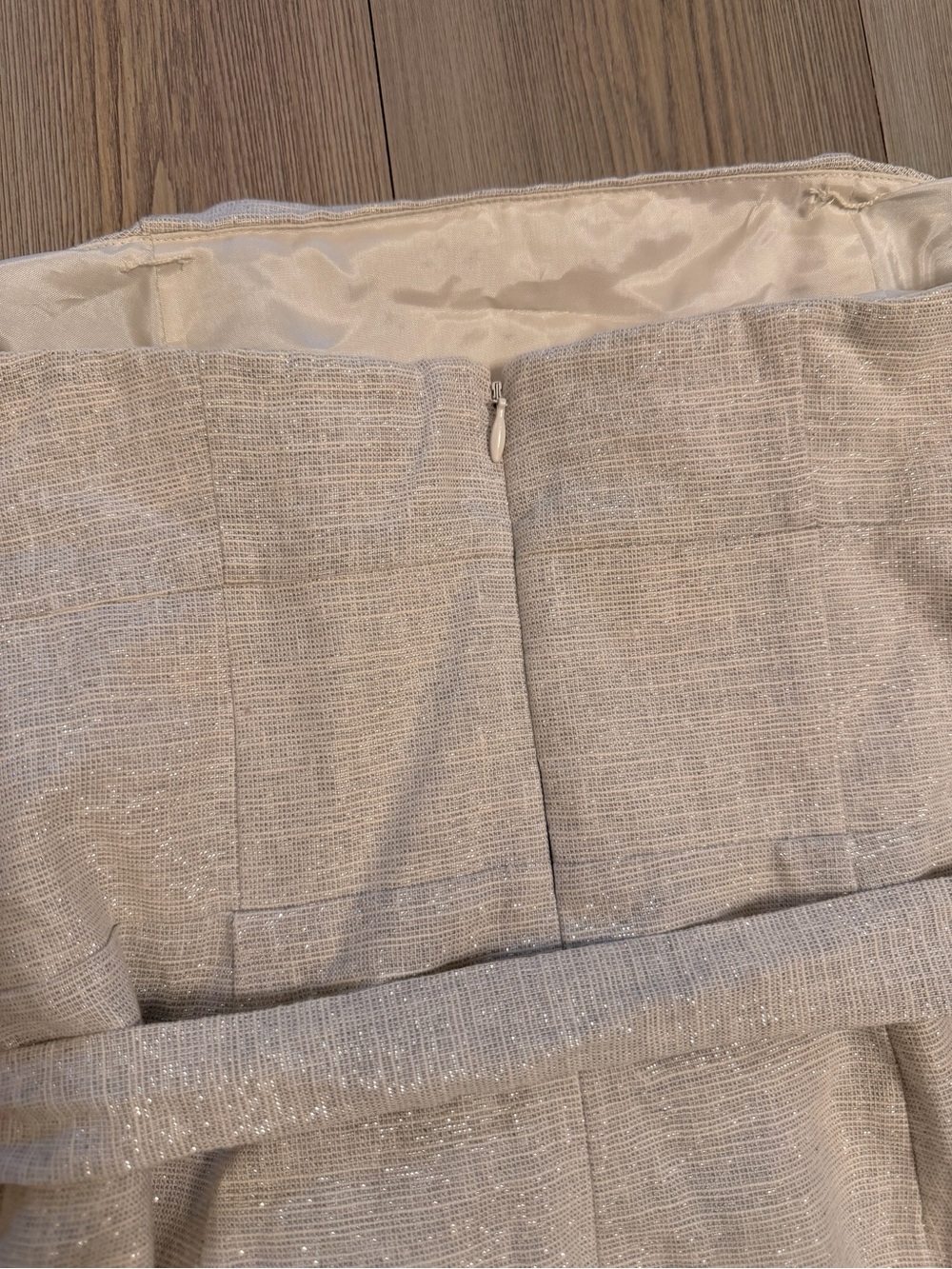 LOFT Women’s Petite Strapless Shimmery Gray Linen-Blend Tie-Waist Dress size 2 - Picture 9 of 11